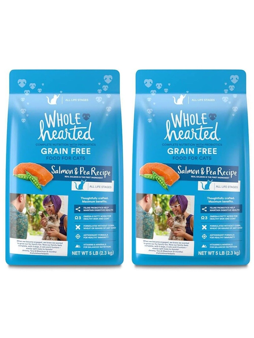 2 of 5 lbs bags Wholehearted Salmon Dry Cat Food